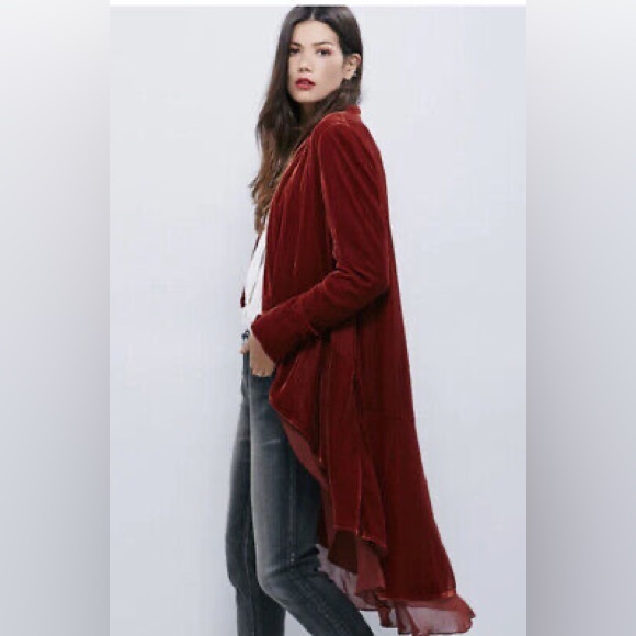 Free People Orange Red Velvet Duster Jacket - Picture 7 of 7